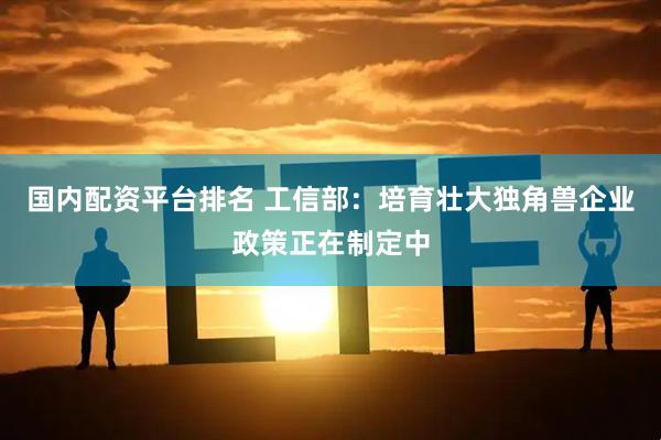 国内配资平台排名 工信部：培育壮大独角兽企业政策正在制定中